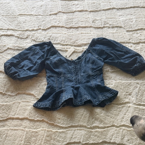 Pilcro Tops - Pilcro Dark Blue Denim Peplum Off-Shoulder Top